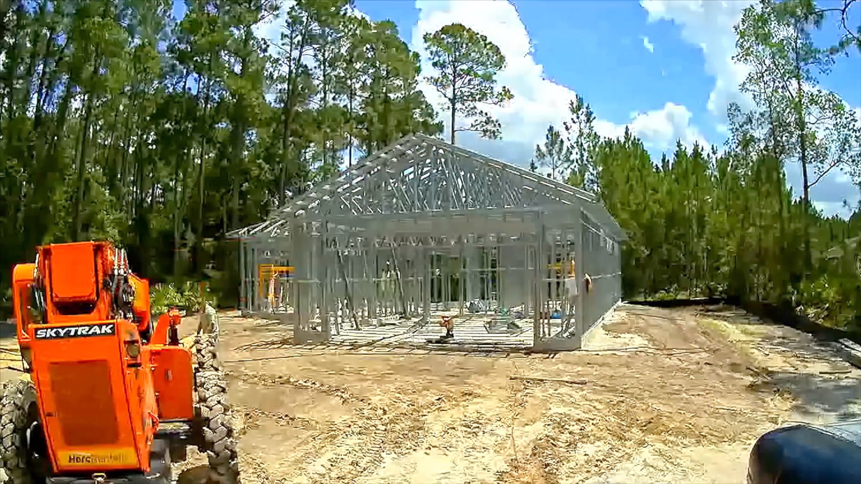 steel frame home near completion